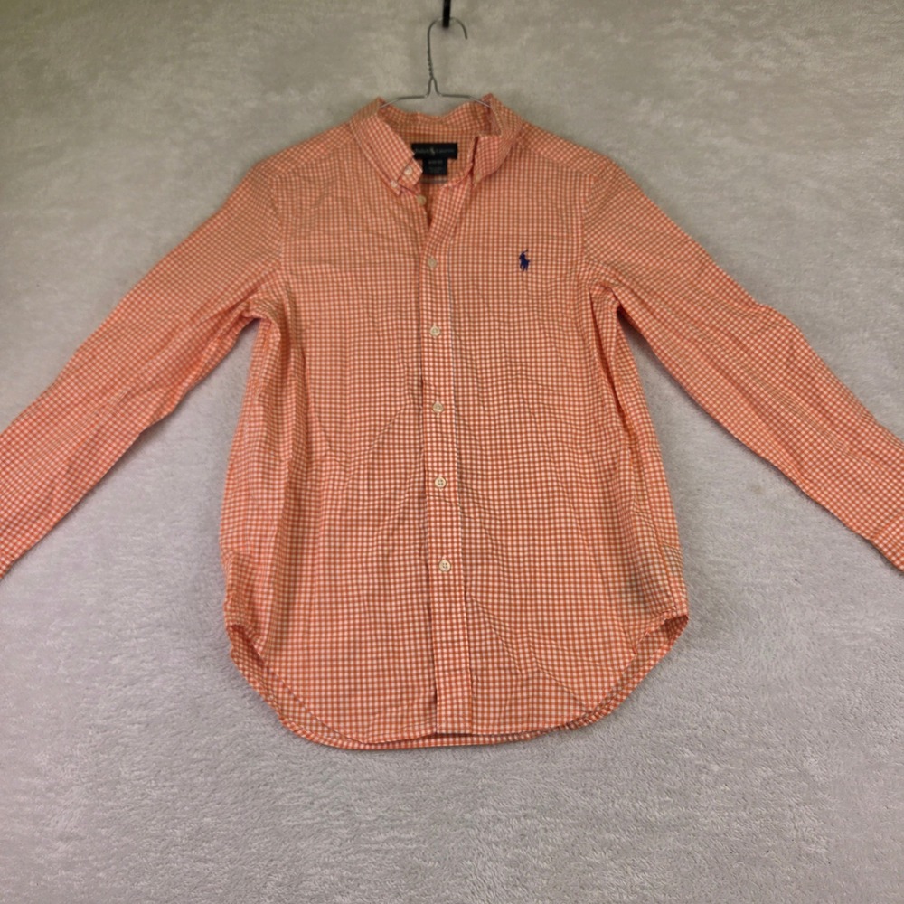 Ralph Lauren Boys Orange Gingham Button Down Shirt Size M 10-12 Long Sleeve